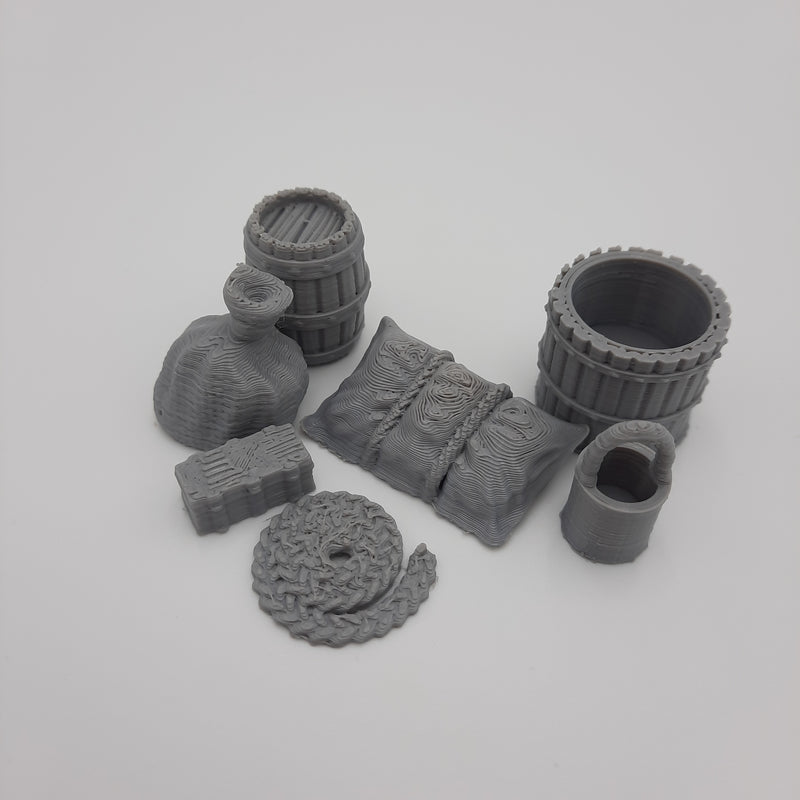 Miniature scenery sets - Port accessories (Set of 7 pieces) - DnD - Fate of the Norns - Grey/Unpainted