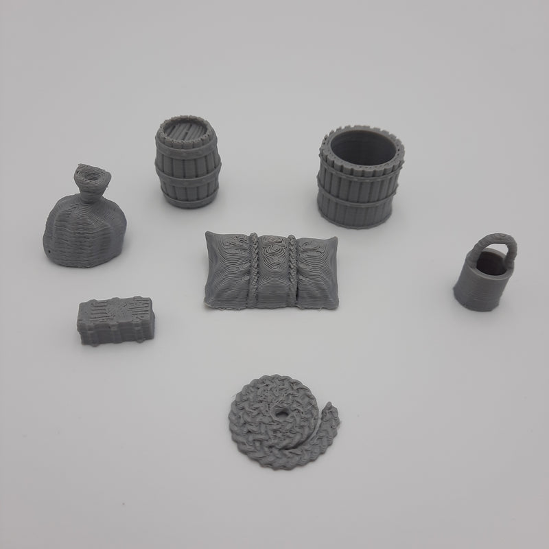 Miniature scenery sets - Port accessories (Set of 7 pieces) - DnD - Fate of the Norns - Grey/Unpainted