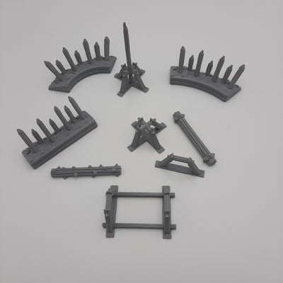 Miniature Scenery - Barricades (9-piece set) - Viking - DnD - Fate of the Norns - Grey/unpainted