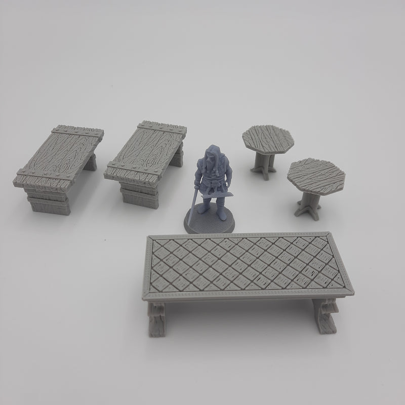 Décors miniature - Tables (ensemble de 5) - DnD - Fate of the Norns - Gris/Non peint
