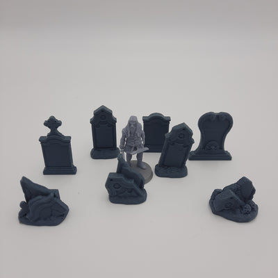 Décors miniature - Pierres tombales (ensemble de 8 pièces) - DnD - Warhammer - Gris/Non peint