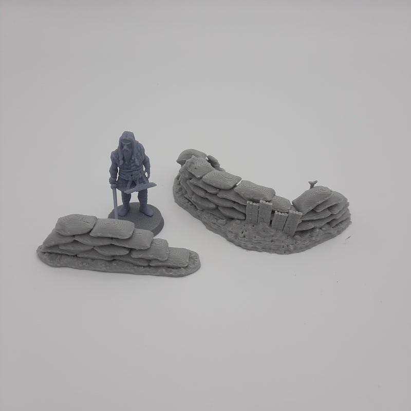 Décors miniature - Sacs de sable (2 barricades) - DnD - Fate of the Norns - Warhammer - Gris/Non peint