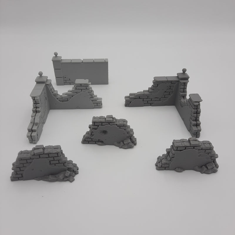 Décors miniature - Murets décrépis (Kit de 6) - DnD - Fate of the Norns - Warhammer - Gris/Non peint