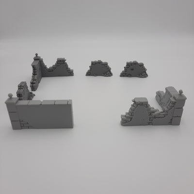 Décors miniature - Murets décrépis (Kit de 6) - DnD - Fate of the Norns - Warhammer - Gris/Non peint