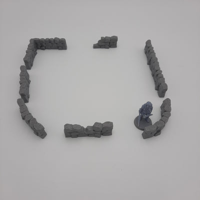 Miniature Scenery - Stone Walls (7 Pieces) - Viking - DnD - Fate of the Norns - Warhammer - Grey/unpainted