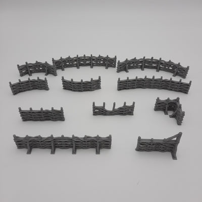 Miniature Scenery - Wattle Fences - (11 pieces) - Viking - DnD - Fate of the Norns - Wargaming - Grey/Unpainted