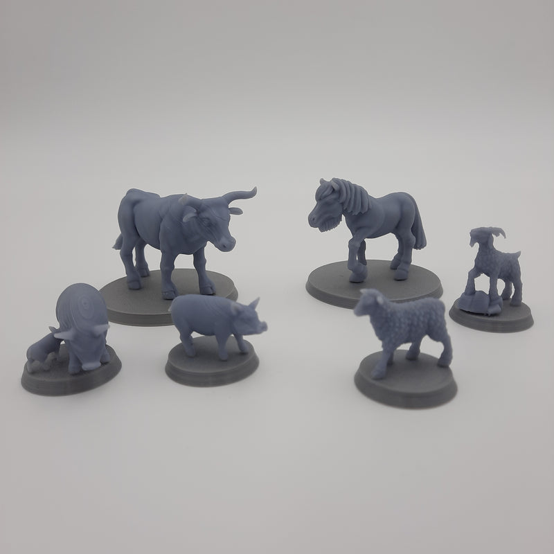 Figurine miniature - Animaux de la ferme (6 animaux différents) - DnD - Fate of the Norns - Gris/Non peint