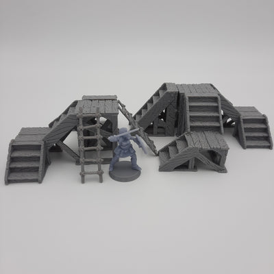 Décors miniature - Escaliers et échelles - DnD - Fate of the Norns - Warhammer - Gris/Non peint