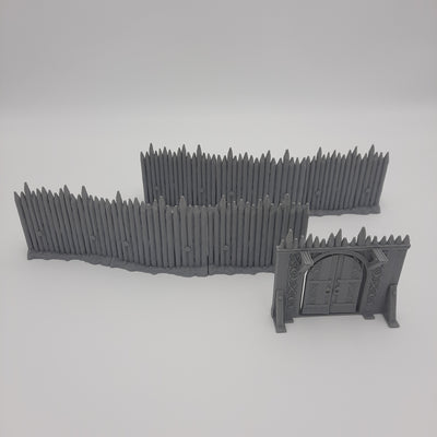 Miniature Scenery - Palissade (7 pieces) - Viking - DnD - Fate of the Norns - War gaming - Grey/unpainted