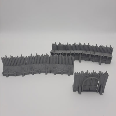 Miniature Scenery - Palissade (7 pieces) - Viking - DnD - Fate of the Norns - War gaming - Grey/unpainted