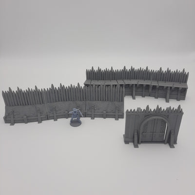 Miniature Scenery - Palissade (7 pieces) - Viking - DnD - Fate of the Norns - War gaming - Grey/unpainted
