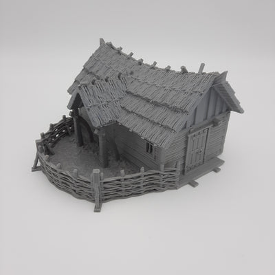 Miniature Scenery - Farmer's Viking House - DnD - Fate of the Norns - Grey/Unpainted