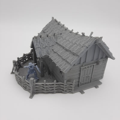 Miniature Scenery - Farmer's Viking House - DnD - Fate of the Norns - Grey/Unpainted