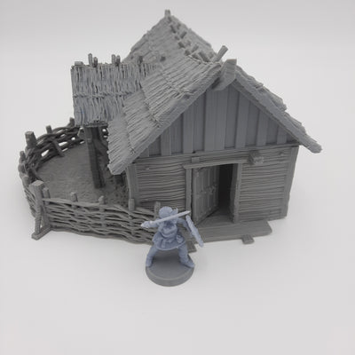 Miniature Scenery - Farmer's Viking House - DnD - Fate of the Norns - Grey/Unpainted