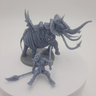 Miniature figurine - War Elephant woth Orc Rider - DnD -Gray/Unpainted