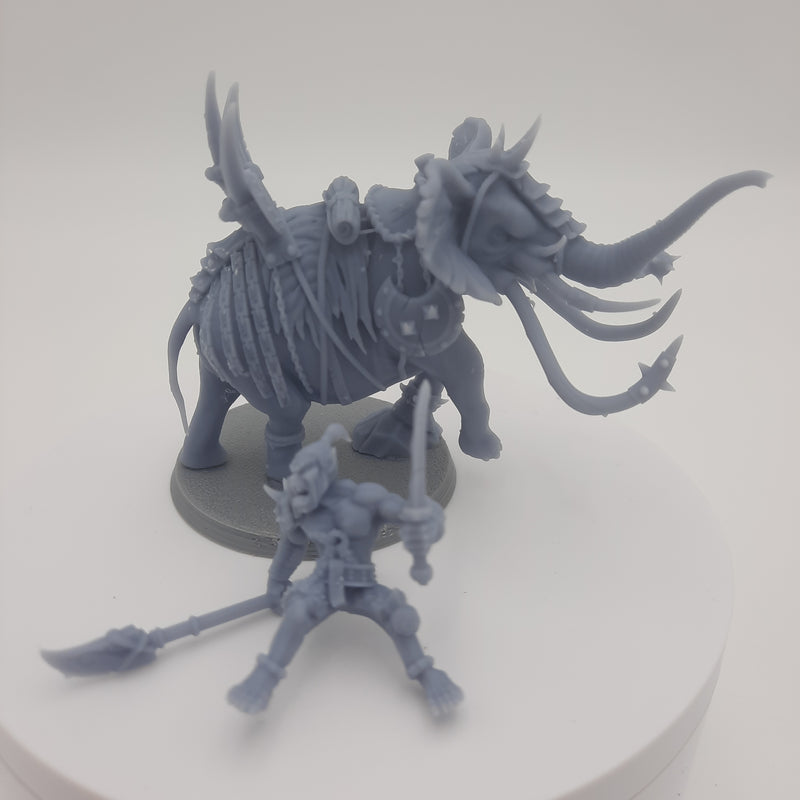 Miniature figurine - War Elephant woth Orc Rider - DnD -Gray/Unpainted