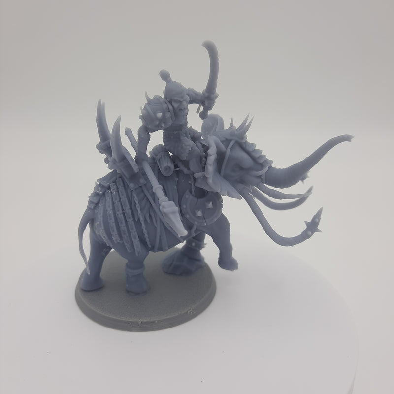 Miniature figurine - War Elephant woth Orc Rider - DnD -Gray/Unpainted