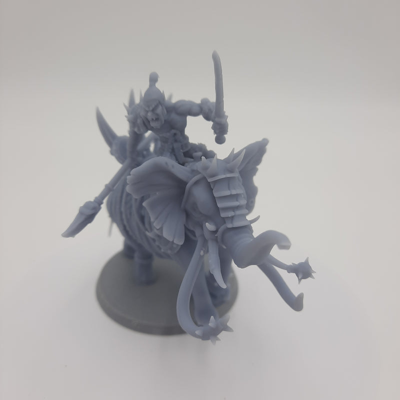 Miniature figurine - War Elephant woth Orc Rider - DnD -Gray/Unpainted