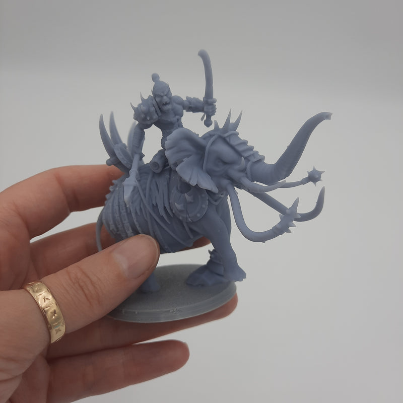 Miniature figurine - War Elephant woth Orc Rider - DnD -Gray/Unpainted