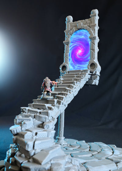 Décors miniature - Portail - Escaliers en ruine - Portal - DnD - Gris/Non Peint