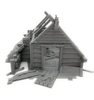 Décors miniature - Maison viking en ruine - DnD - Fate of the Norns - Gris/non peint