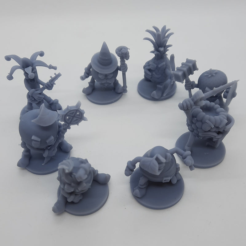 Figurine miniature - Aventuriers Fruités Épiques - Kit de 8 figurines - DnD - Gris/Non peint– Résine/PLA