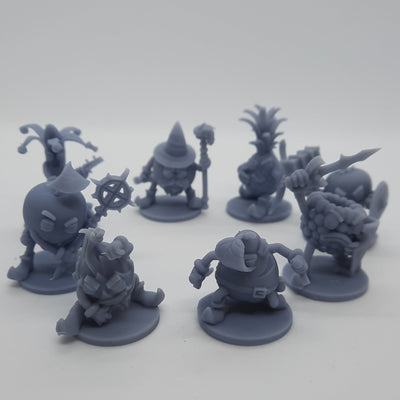 Figurine miniature - Aventuriers Fruités Épiques - Kit de 8 figurines - DnD - Gris/Non peint– Résine/PLA