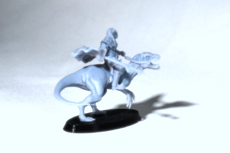 Figurine miniature - Orc chevauchant un vélociraptor - DnD - Gris/Non peint