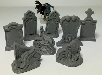 Décors miniature - Pierres tombales (ensemble de 8 pièces) - DnD - Warhammer - Gris/Non peint